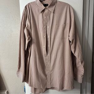 Lands’ End Men's Brown Checkered Button Down Shirt Size 17 1/2 Tall
